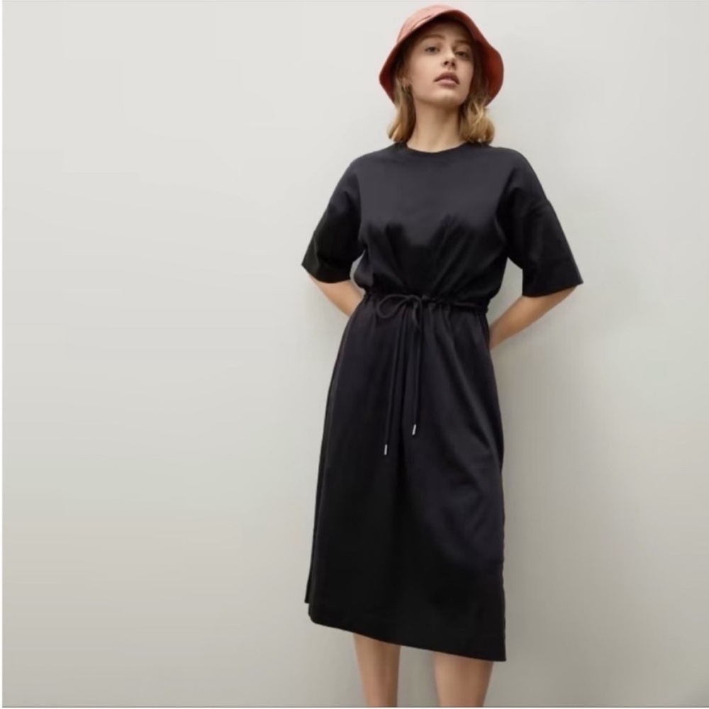 NWT Everlane The Luxe Cotton Tie-Front Tee Dress in Black Size Medium 🖤